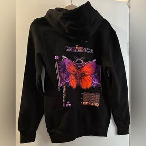 Vitriol True Essence Black Hoodie with Orange Butterfly Graphic Unisex xs
